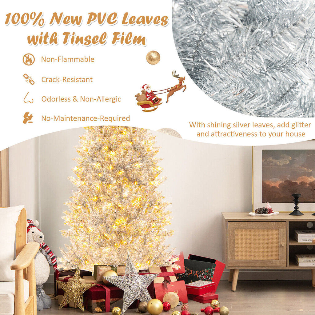 6-foot Silver tinsel Christmas Tree with LED Lights and 790 Branch Tips