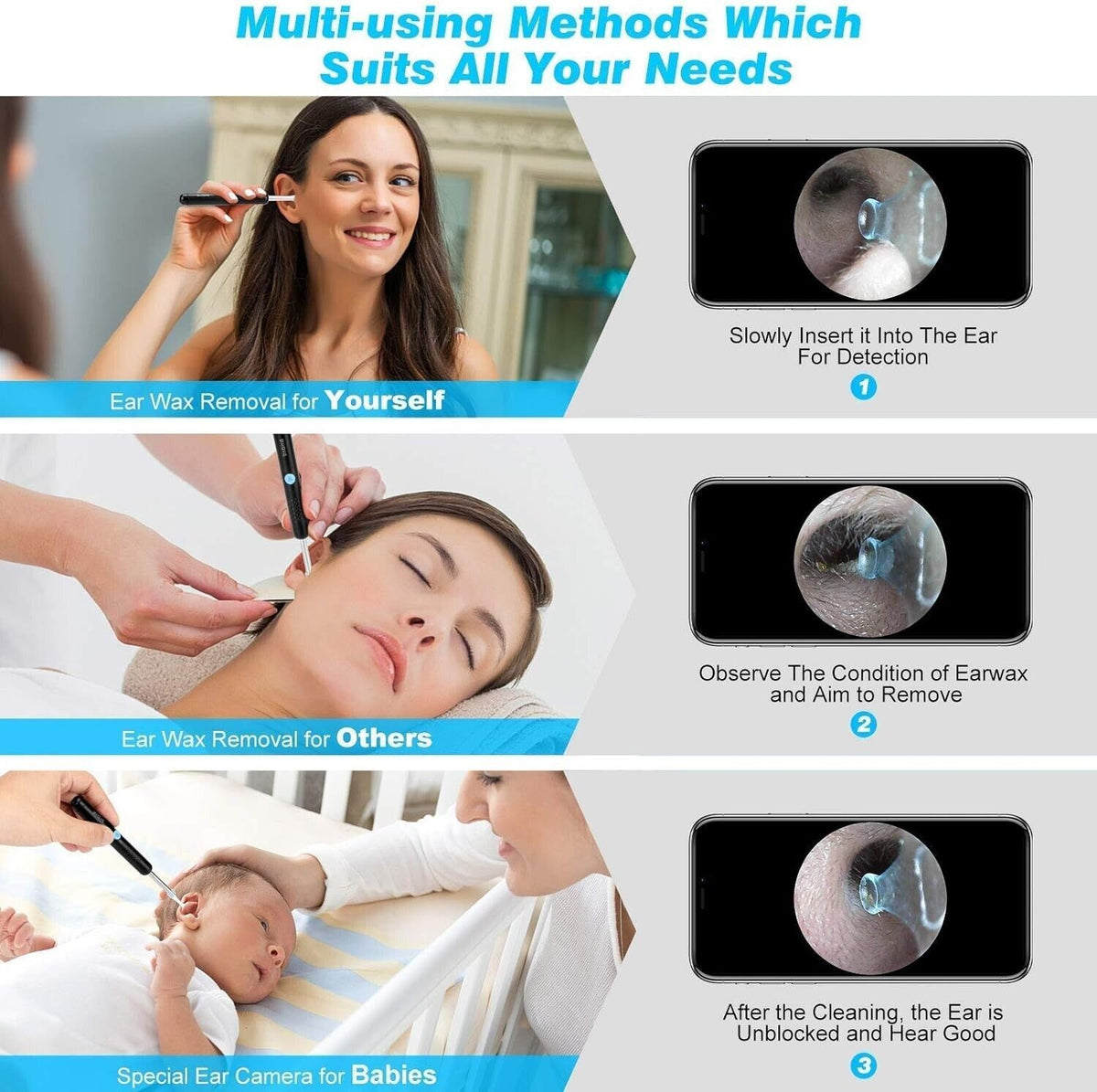 Wireless Ear Wax Cleaner 360° Otoscope with 1080P FHD Camera