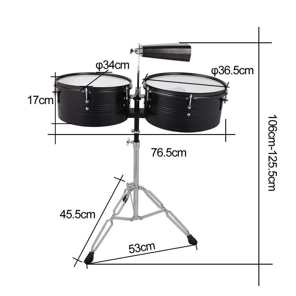13" and 14" Percussion Timbales Drum Set with Stand Black