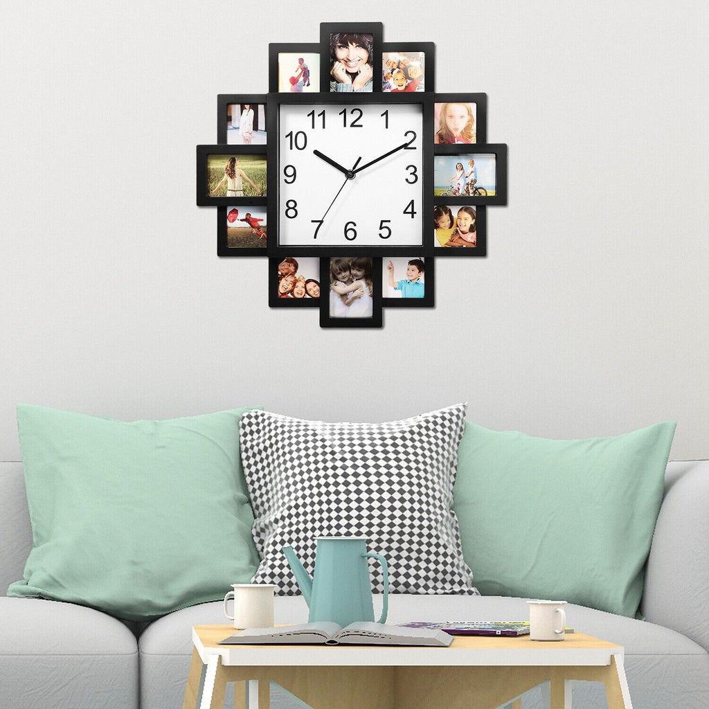 Wall Clock w/ Photo Frame 2-in-1 Decorative Display Family Gift