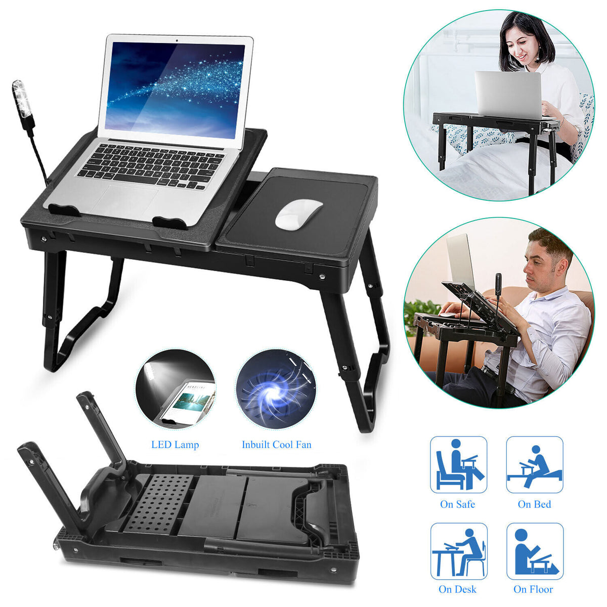 Foldable Laptop Table Tray Desk with Cooling Fan