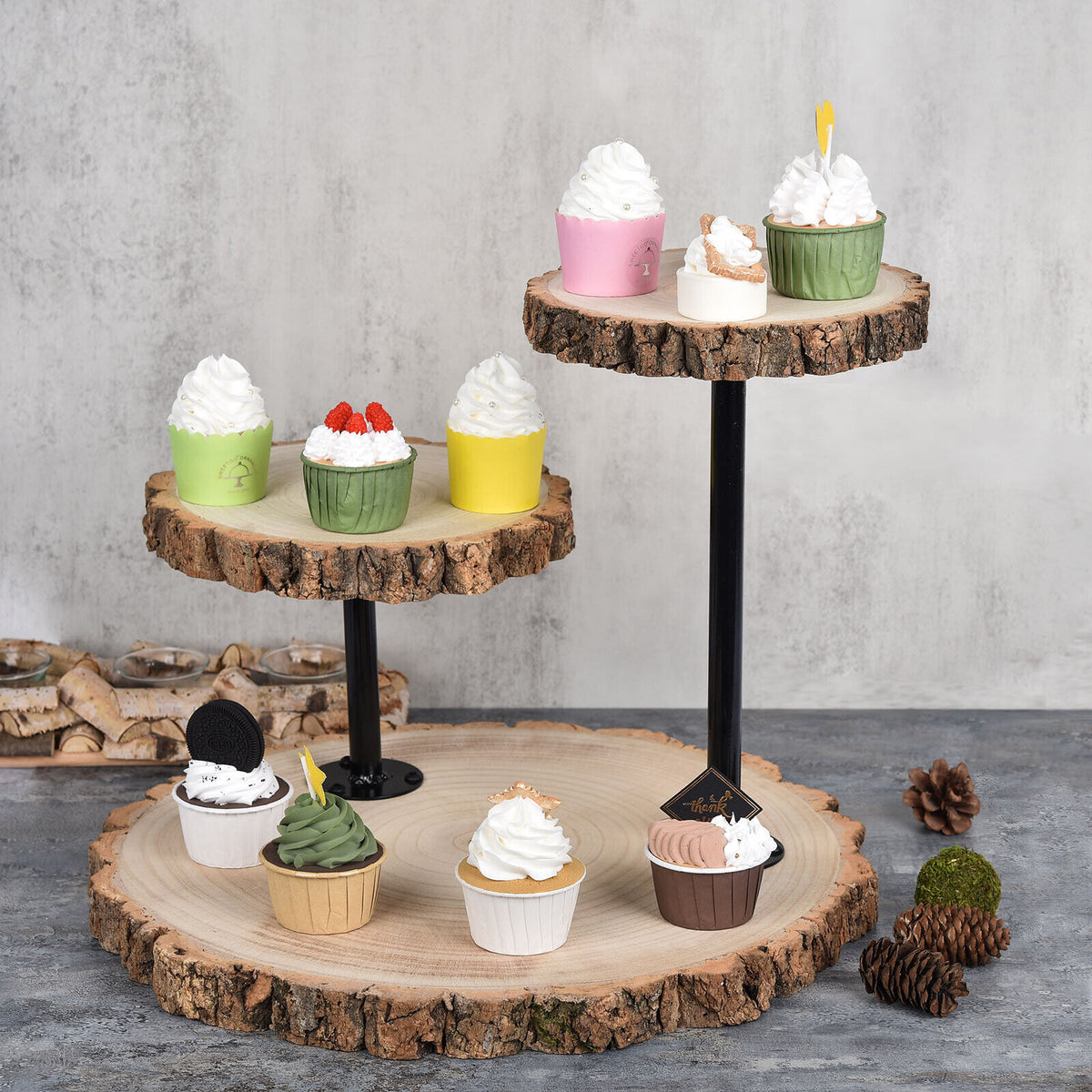 3-Tier 14 Inches Wooden Cupcake and Dessert Stand For Parties & Events