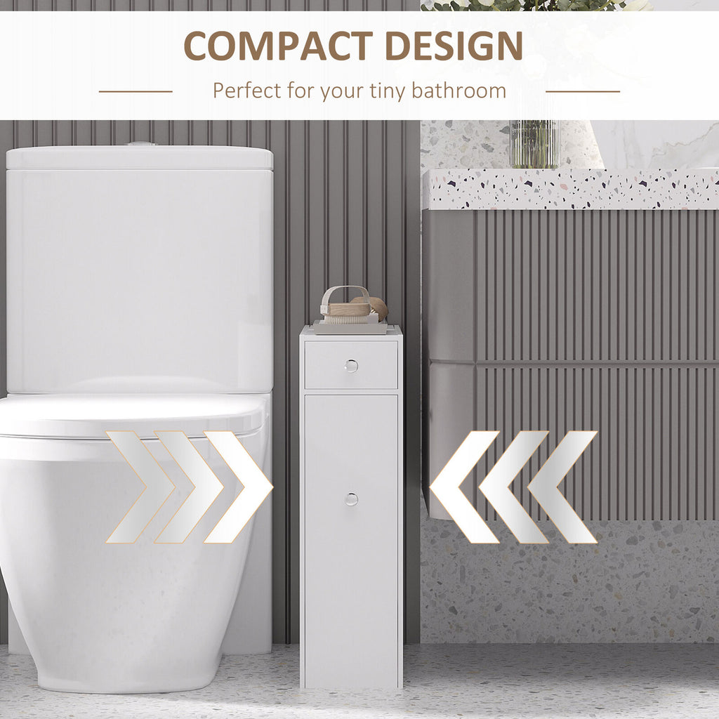 White Freestanding Slide-Out Storage Bathroom Cabinet w/ Narrow Design