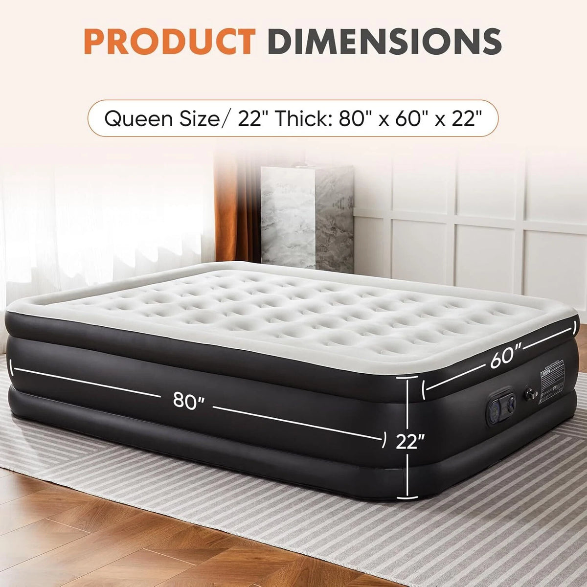 Queen 22 Inch Air Mattress Built-In Pump Flocked Raised Inflatable Bed
