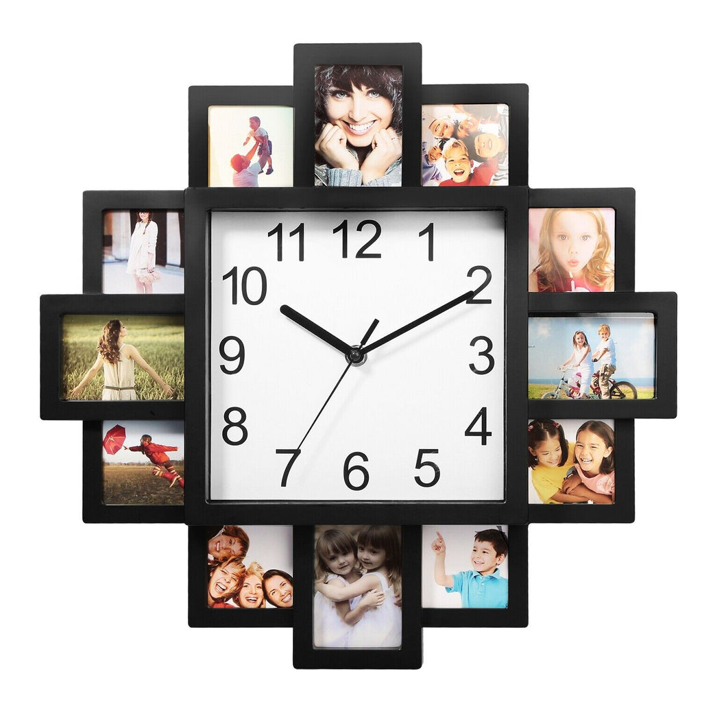 Wall Clock w/ Photo Frame 2-in-1 Decorative Display Family Gift