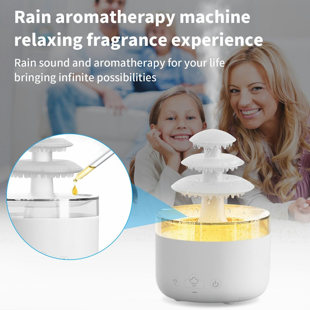 Raining Cloud Night Light Humidifier Essential Oil Diffuser Water Drip