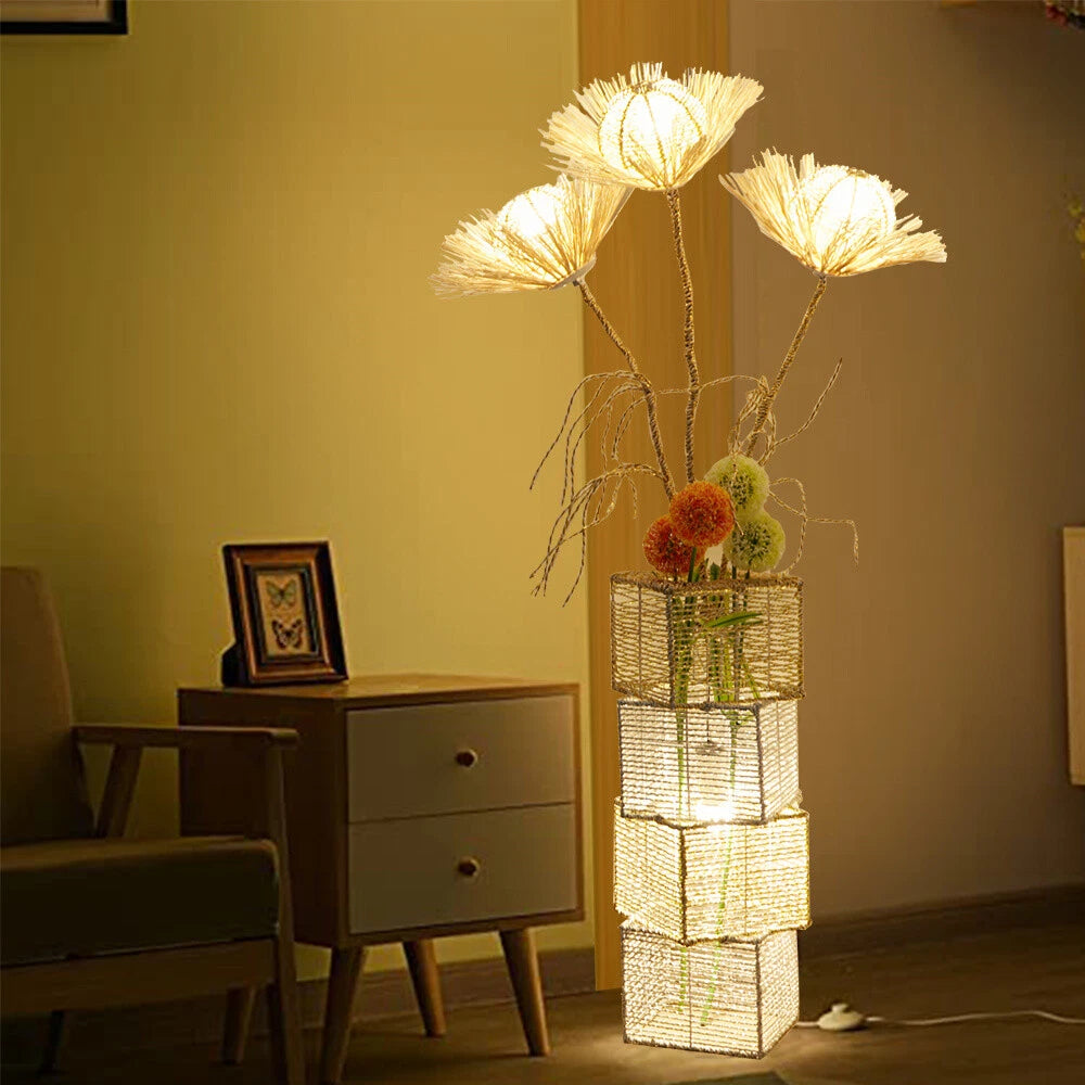 Modern Rattan LED Floor Lamp with 3 Light Colors