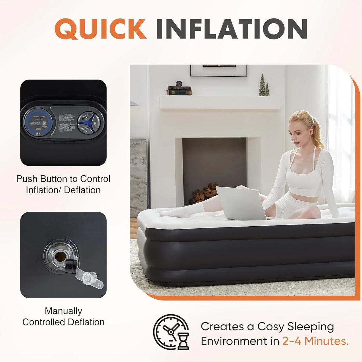 Queen 22 Inch Air Mattress Built-In Pump Flocked Raised Inflatable Bed