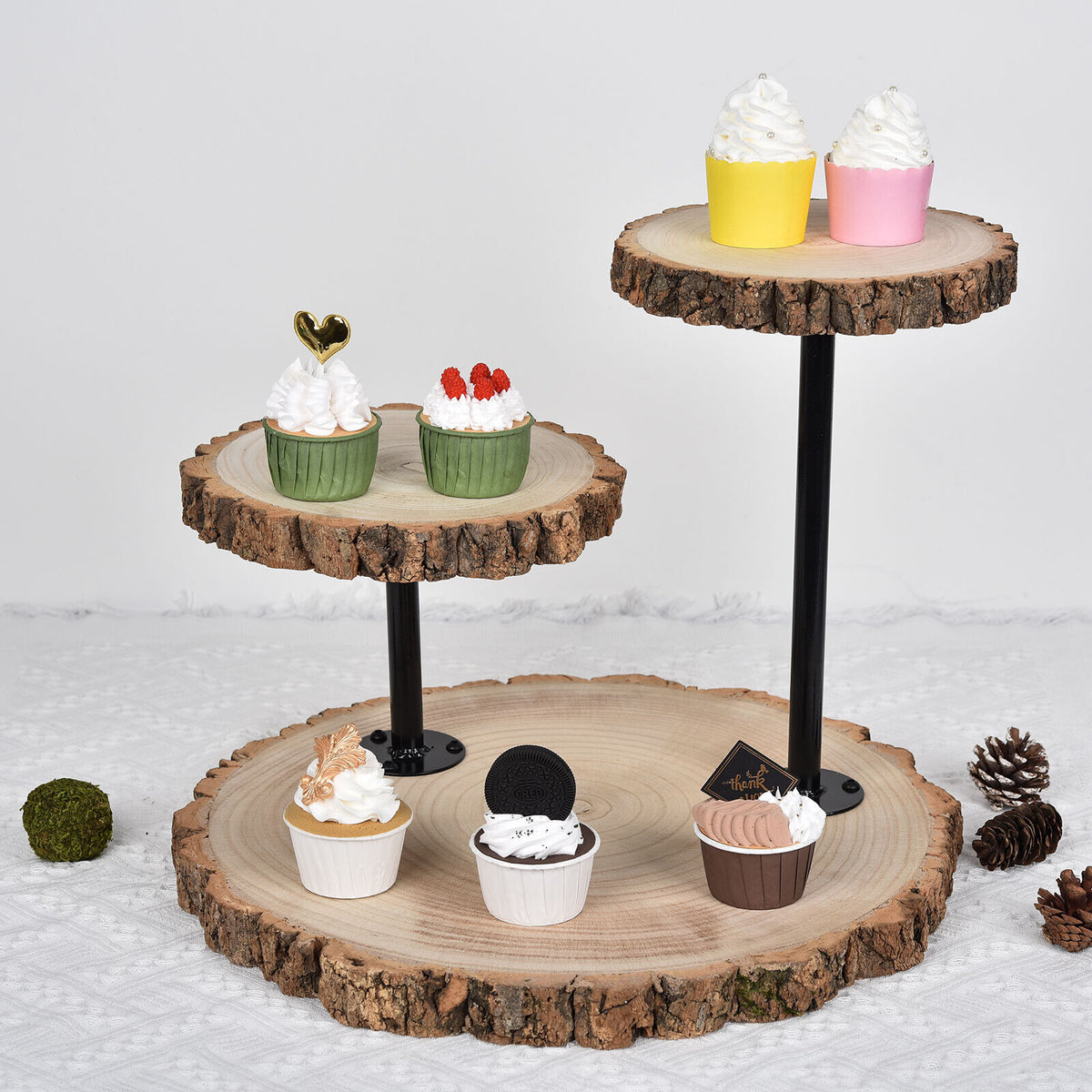 3-Tier 14 Inches Wooden Cupcake and Dessert Stand For Parties & Events