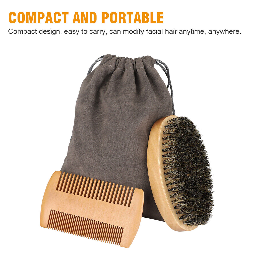 Boar Bristle Brush and Beard Comb Kit Hair Grooming Set Men