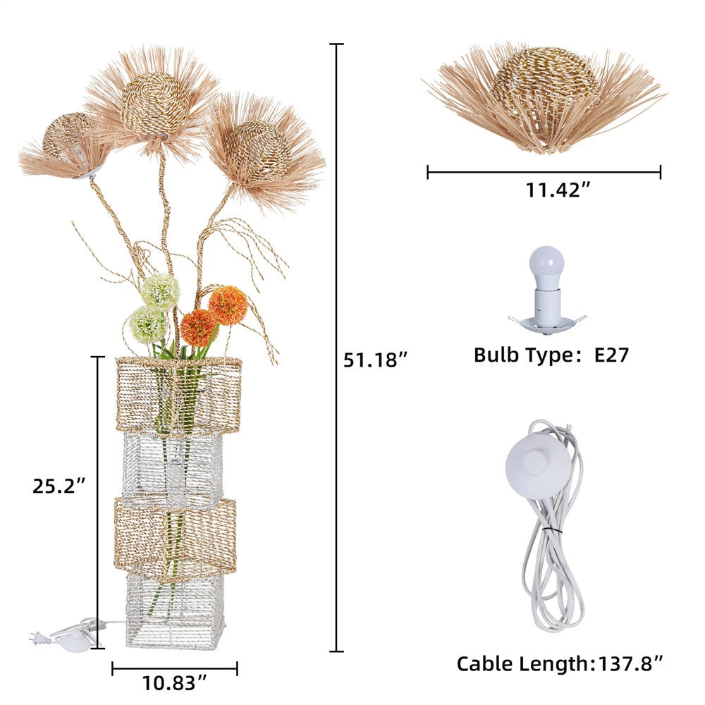 Modern Rattan LED Floor Lamp with 3 Light Colors