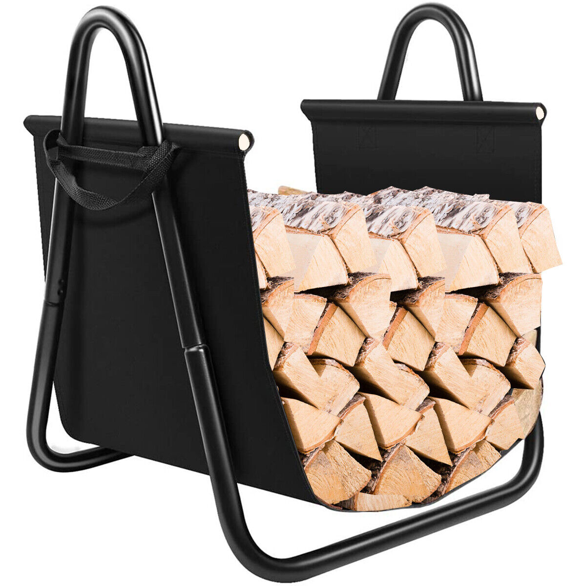 Outdoor Firewood Storage Rack Log Holder Carrier with Canvas Tote