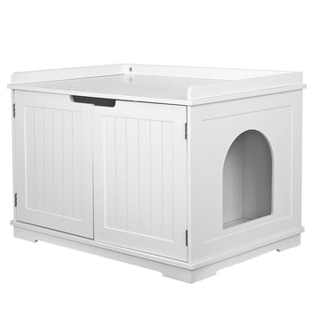 Wooden Cat Litter Box Cover Enclosure Cabinet Storage Furniture White