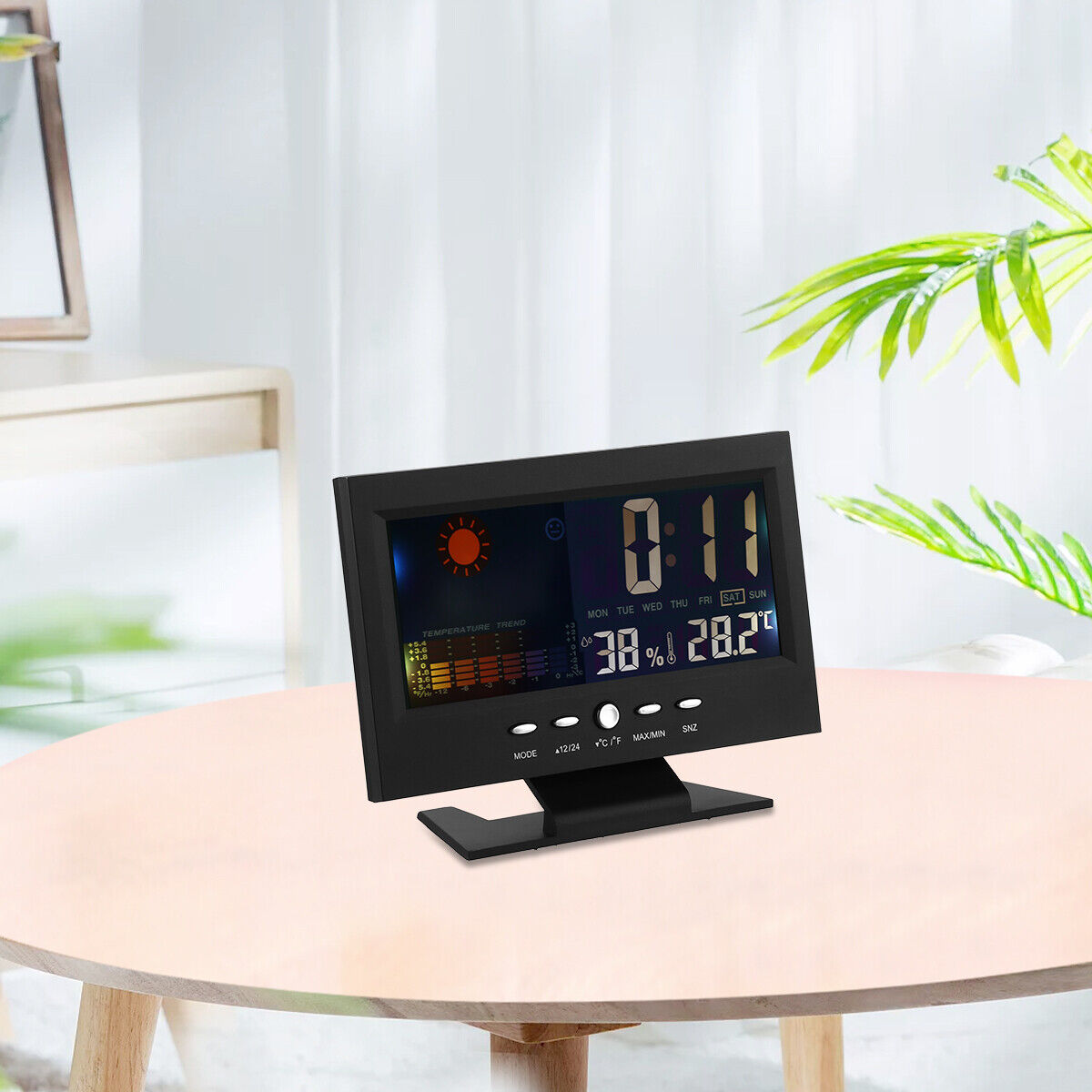 Digital LED Alarm Clock with Snooze, Calendar, Thermometer, Hygrometer & Weather Display