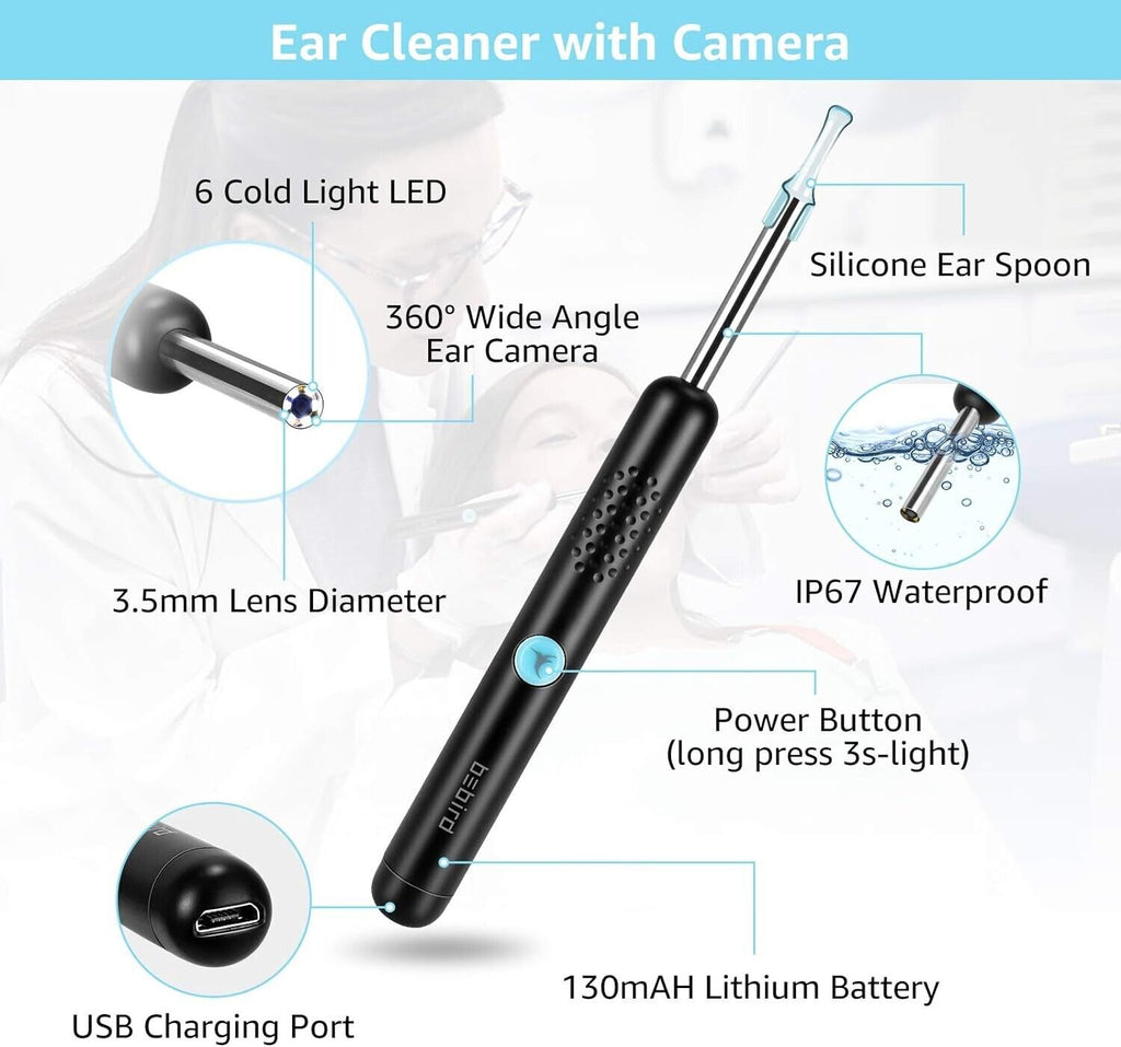 Wireless Ear Wax Cleaner 360° Otoscope with 1080P FHD Camera