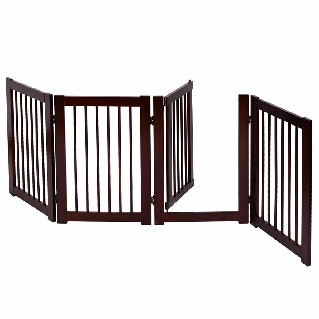 30" 4-Panel Free Standing Pet Indoor Wooden Safety Fence With Gate