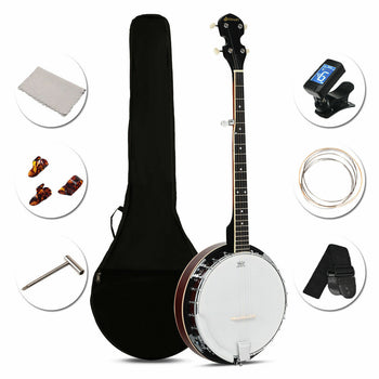 5-String Geared Tunable Banjo W/ 24 Brackets Carry Case & Accessories