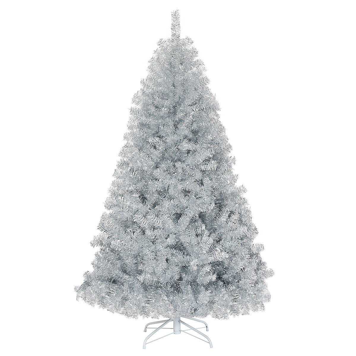 6-Foot Hinged Christmas Tree With Silver Tinsel Design And Metal Stand