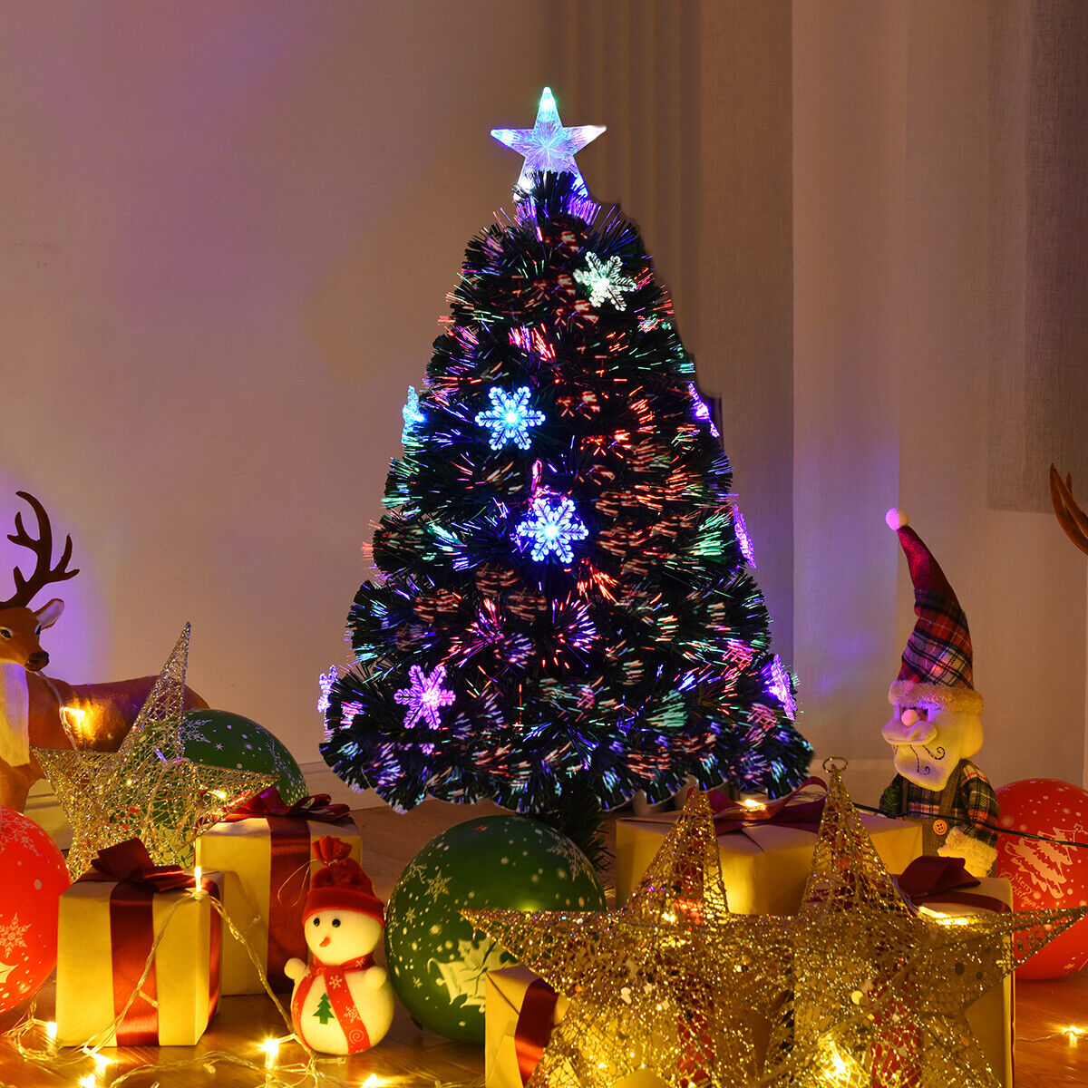 3-Foot Mini Pre-lit Christmas Tree With Multicolor Fiber Optic Lights