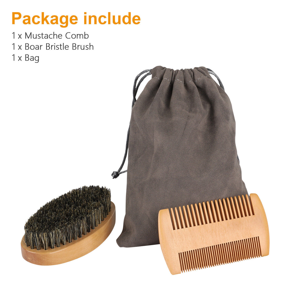 Boar Bristle Brush and Beard Comb Kit Hair Grooming Set Men