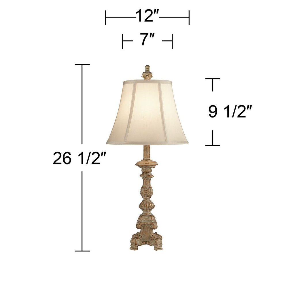 Set of 2 Wooden Candlestick Lamps Whitewash Living Room Lighting