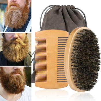 Boar Bristle Brush and Beard Comb Kit Hair Grooming Set Men