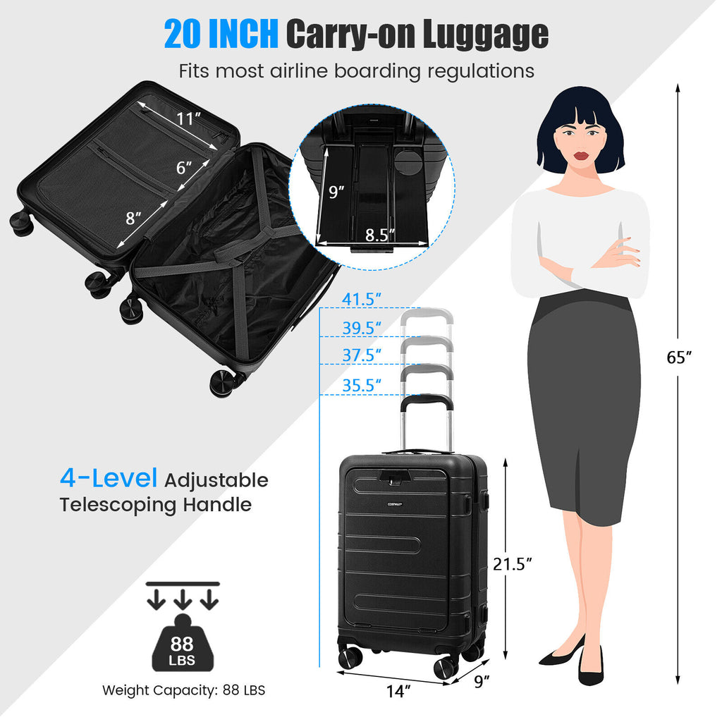 20" Carry-on Hardside Luggage Suitcase w/ TSA Lock & USB Charging Port