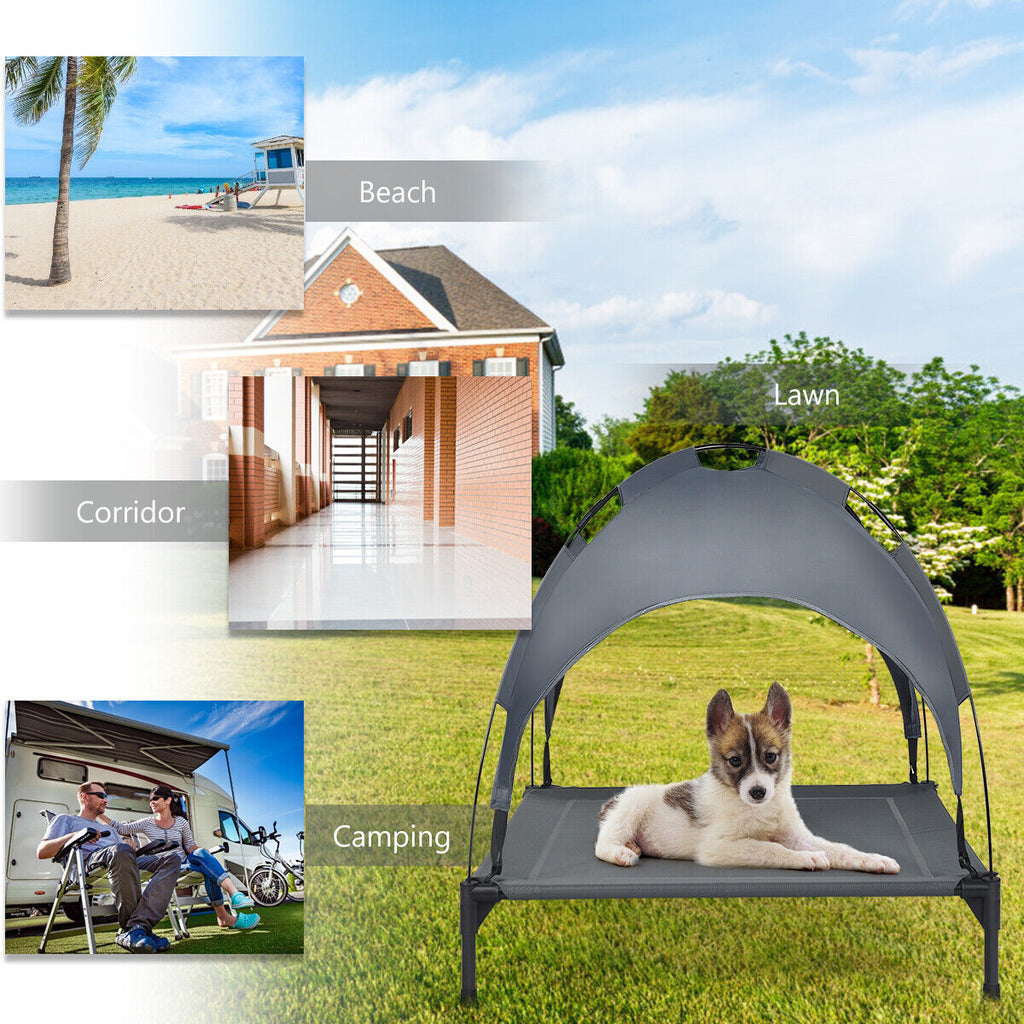 Elevated Dog Cot Portable Outdoor Cooling Pet Bed With Canopy Shade