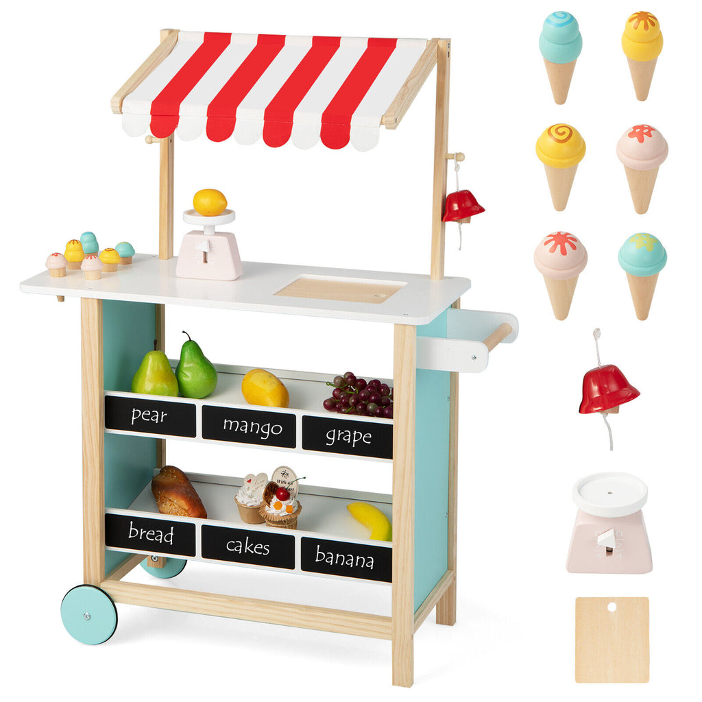 Wooden Ice Cream Cart for Kids Pretend Play Shop