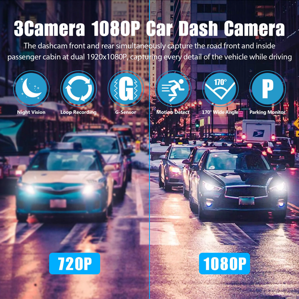 1080P Dual Lens HD Dash Cam For Card Front & Rear Recorder w/ G-Sensor