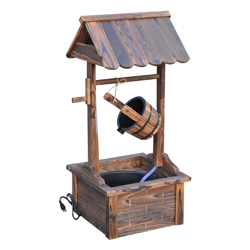 Wooden Wishing Well Outdoor Water Fountain With Pump For Garden & Yard