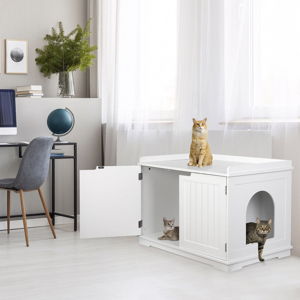 Wooden Cat Litter Box Cover Enclosure Cabinet Storage Furniture White