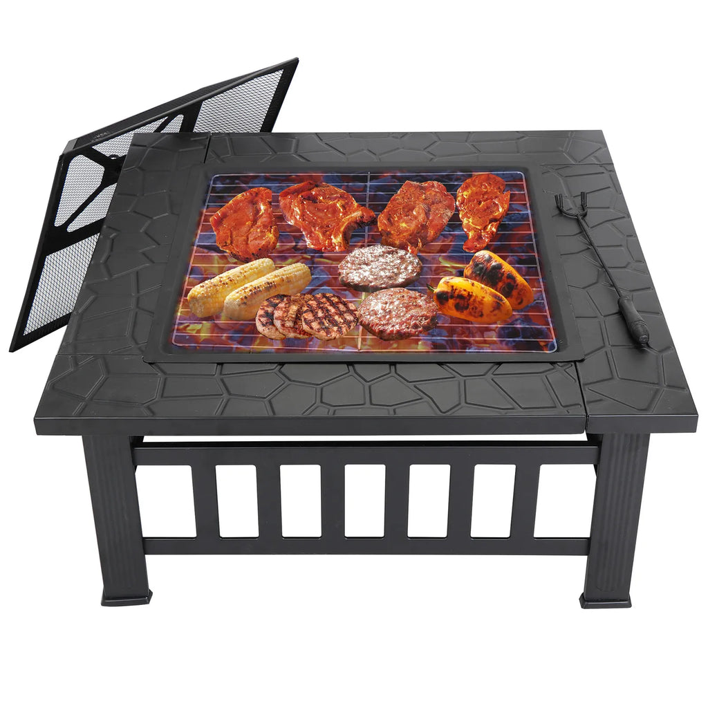 32" Square Black Metal Fire Pit Outdoor Stove