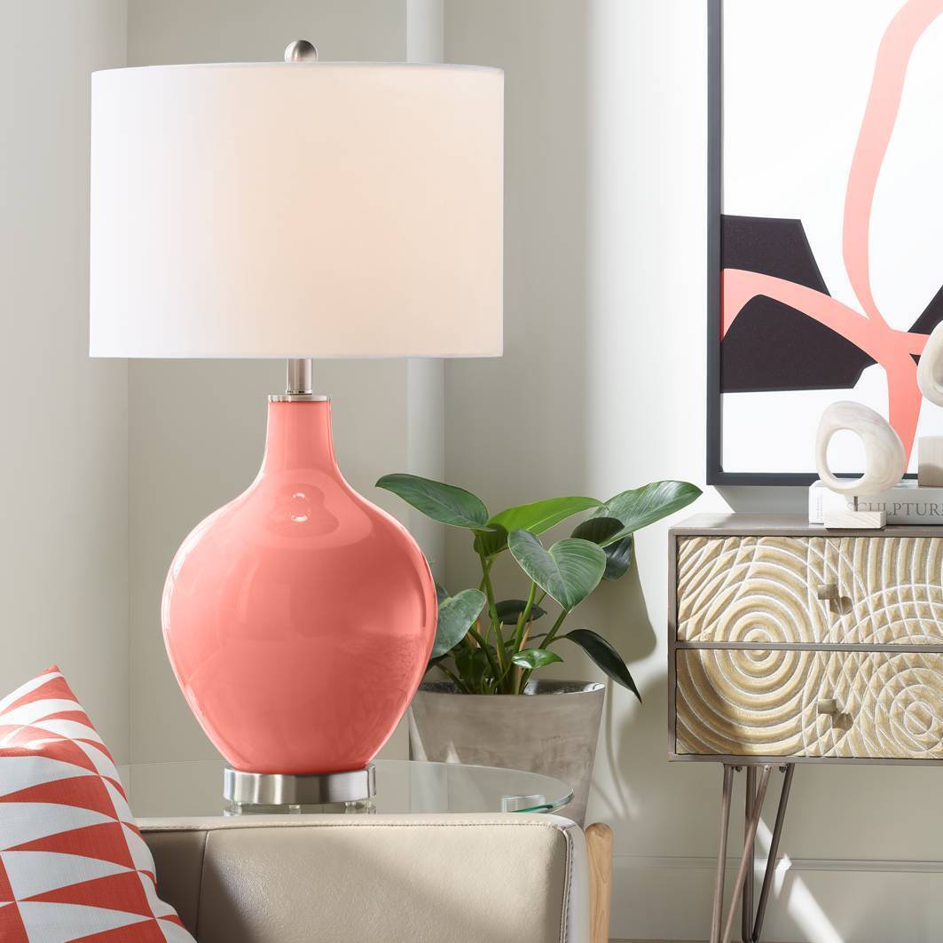 Modern Glass Table Lamp in Coral Reef Color and Brushed Nickel Finish