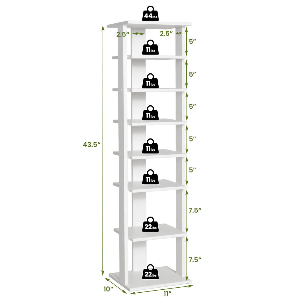 White 7-Tier Wooden Shoe Rack Storage Display Shelf