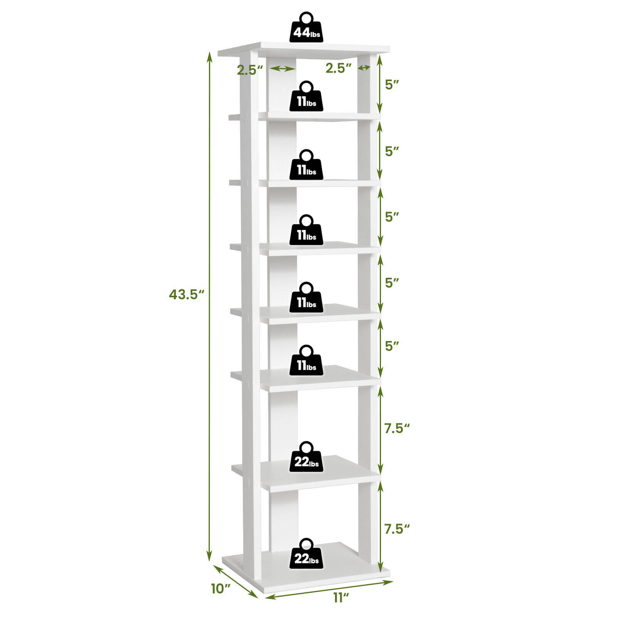 White 7-Tier Wooden Shoe Rack Storage Display Shelf