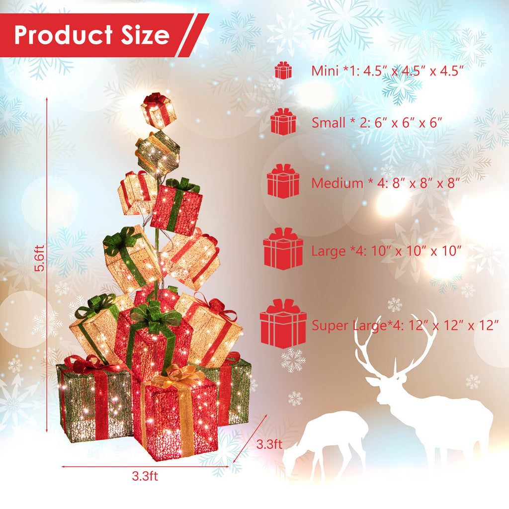 67" Stacked Gift Box Tower Decoration W/ 450 LED Lights For Christmas