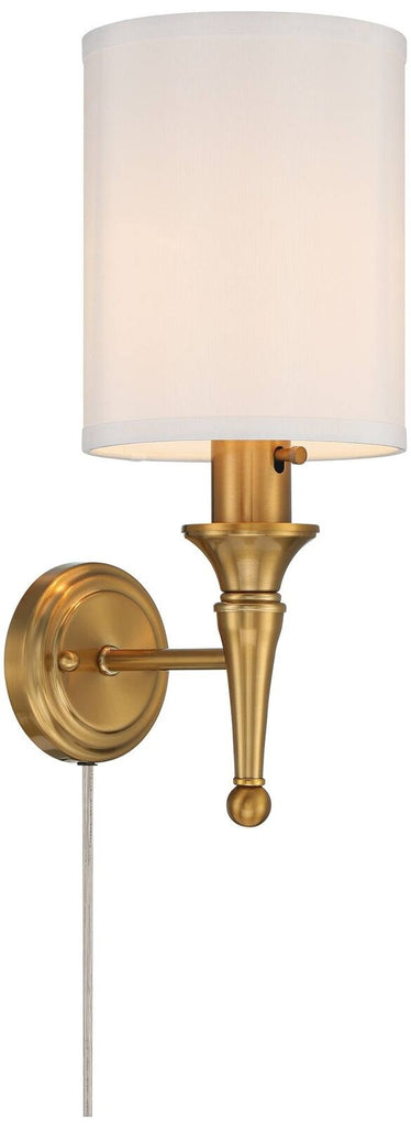 Plug-In Wall Sconce Light With Cord Cover Gold Finish & Cylinder Shade