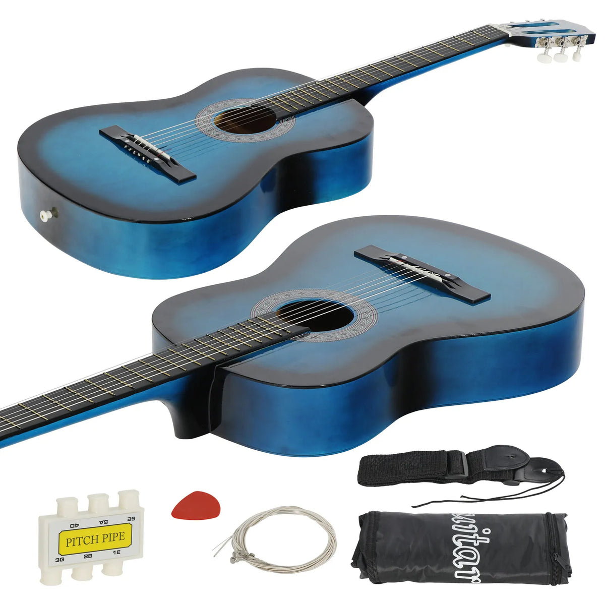 Beginner's Acoustic Guitar Bundle 38" Blue