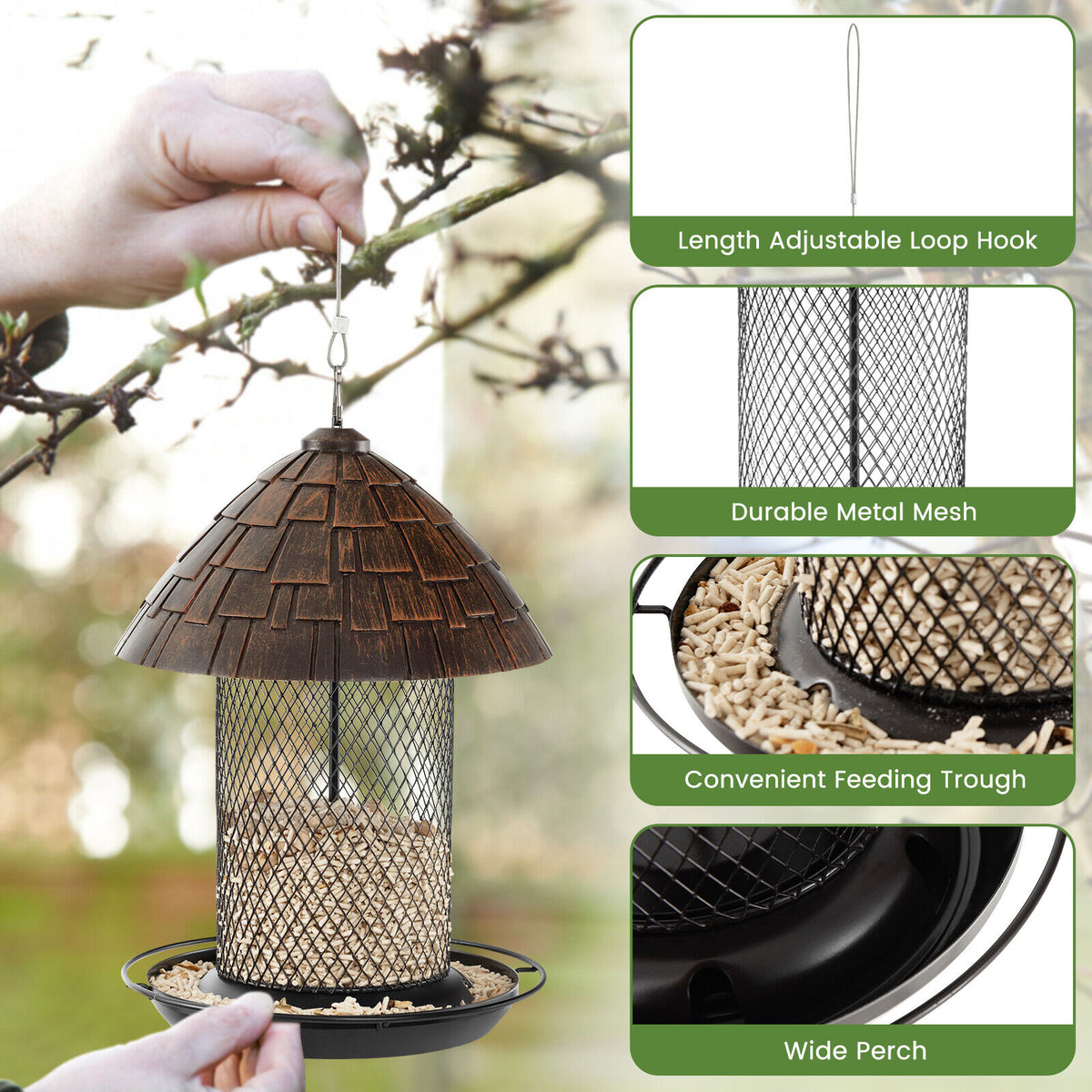 Outdoor Hanging Bird Feeder Squirrel-Proof with Perch