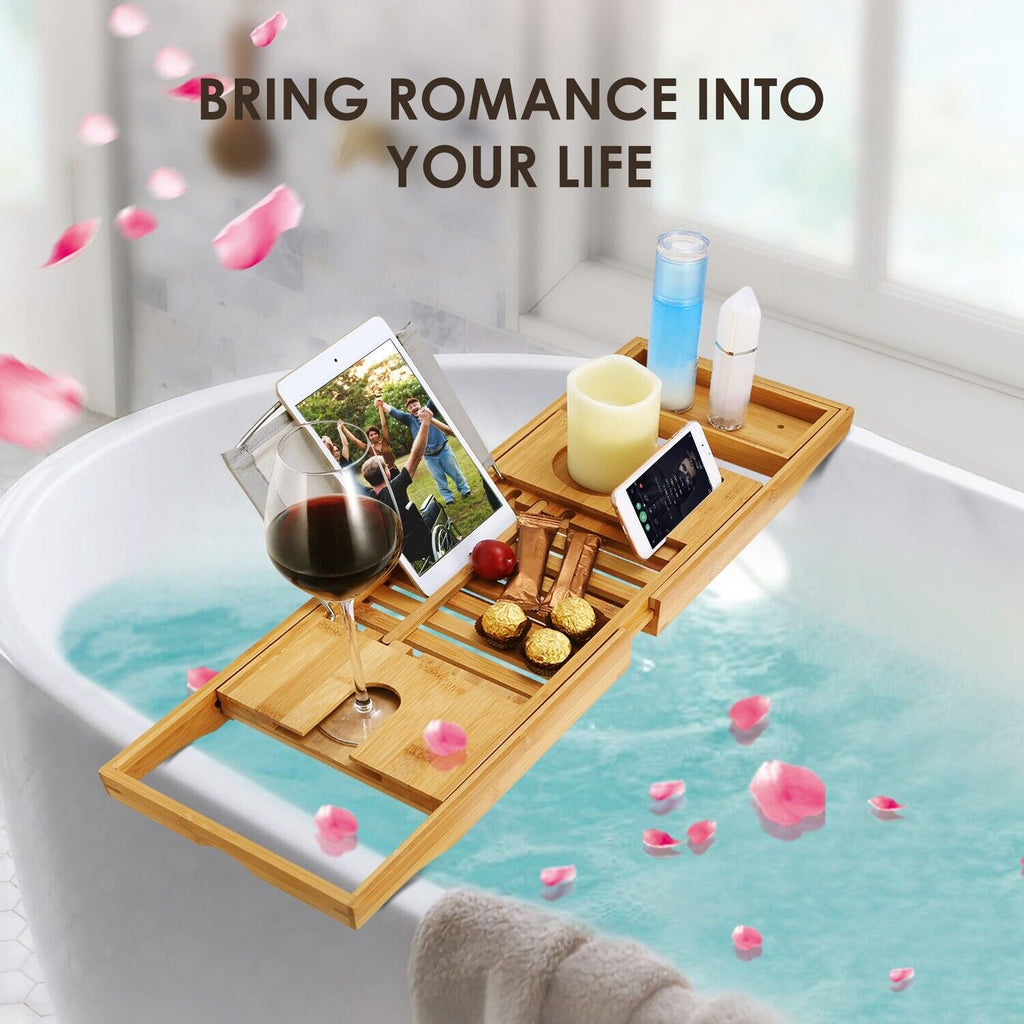 Bamboo Bathtub Caddy Tray with Book and Tablet Holder