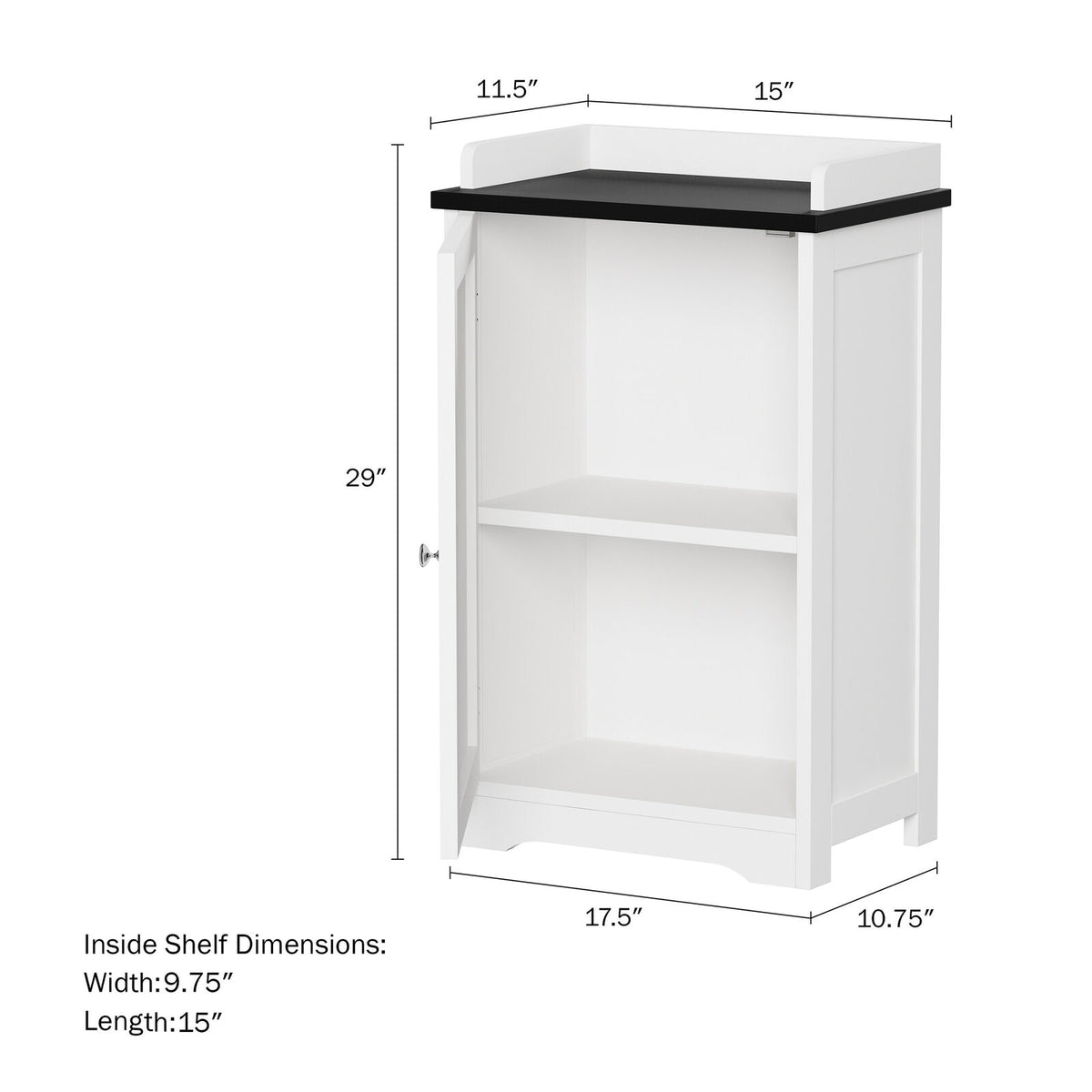 29-Inch Free-Standing White Bathroom Floor Cabinet with 2 Shelves
