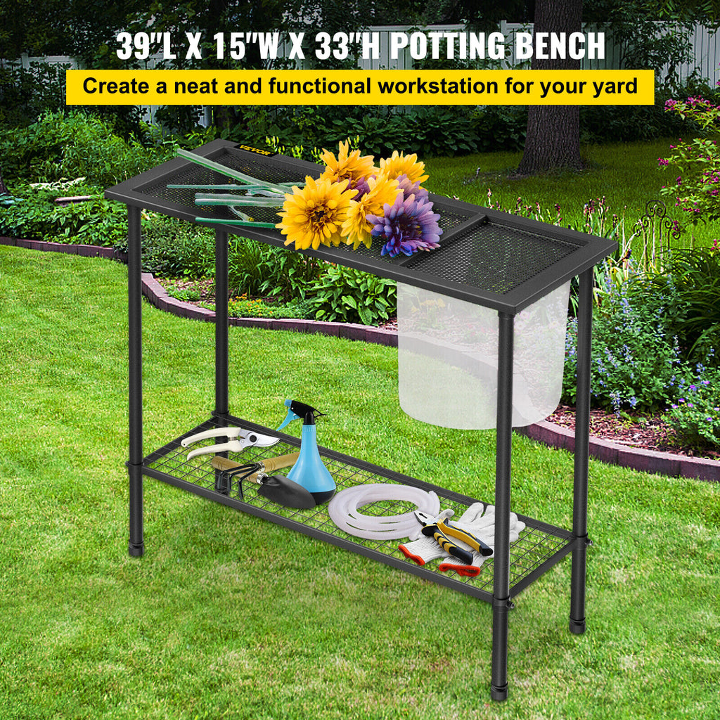 Steel Potting Bench Table 39"x15"x33" Outdoor Indoor Workstation
