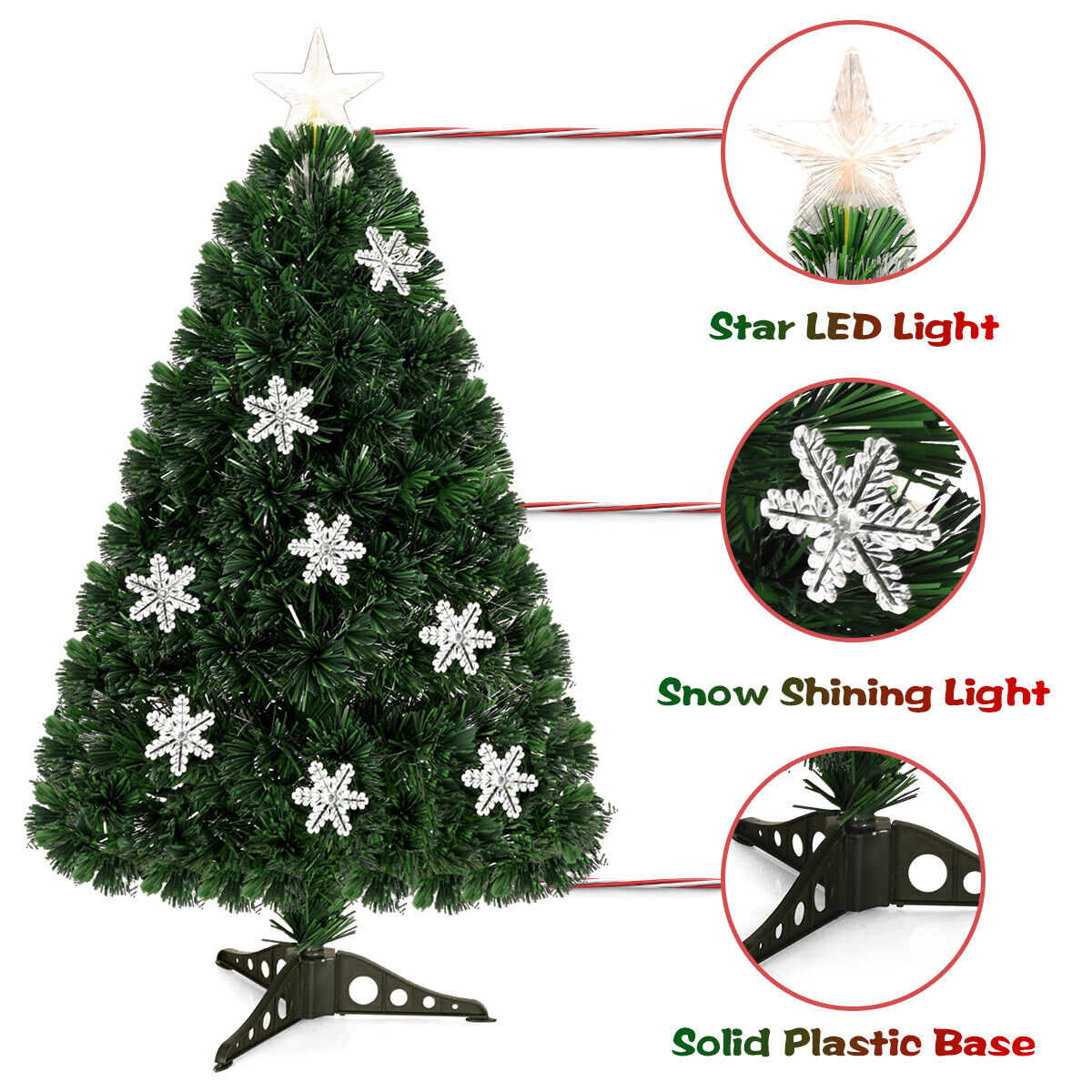 3-Foot Mini Pre-lit Christmas Tree With Multicolor Fiber Optic Lights