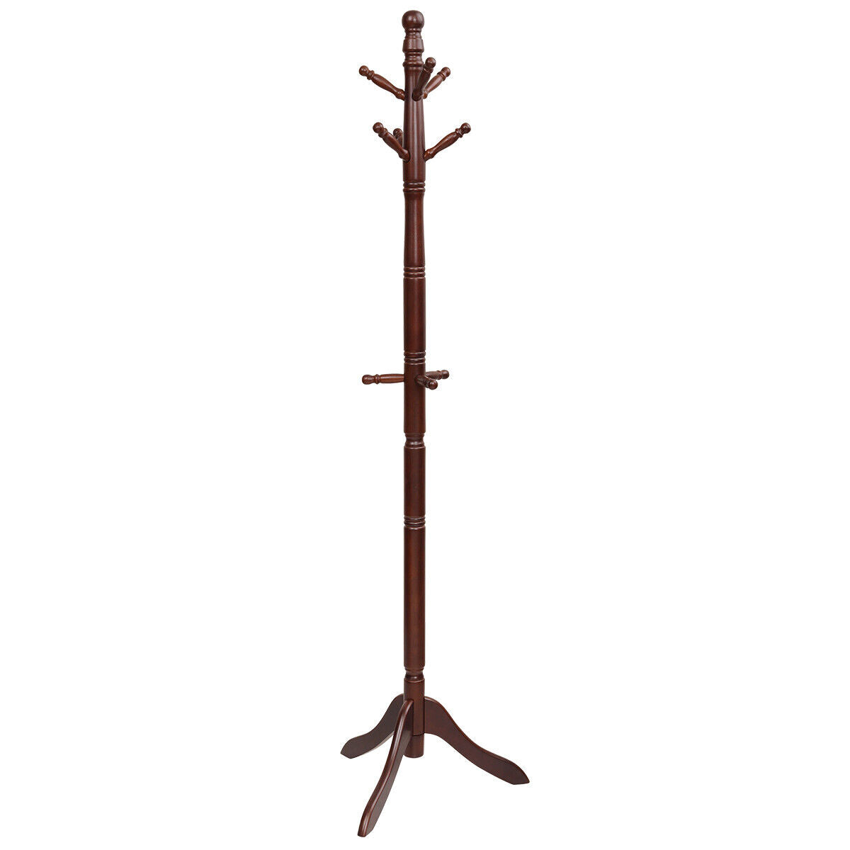 Wooden Hall Tree Coat Rack 2 Adjustable Heights and 9 Hooks