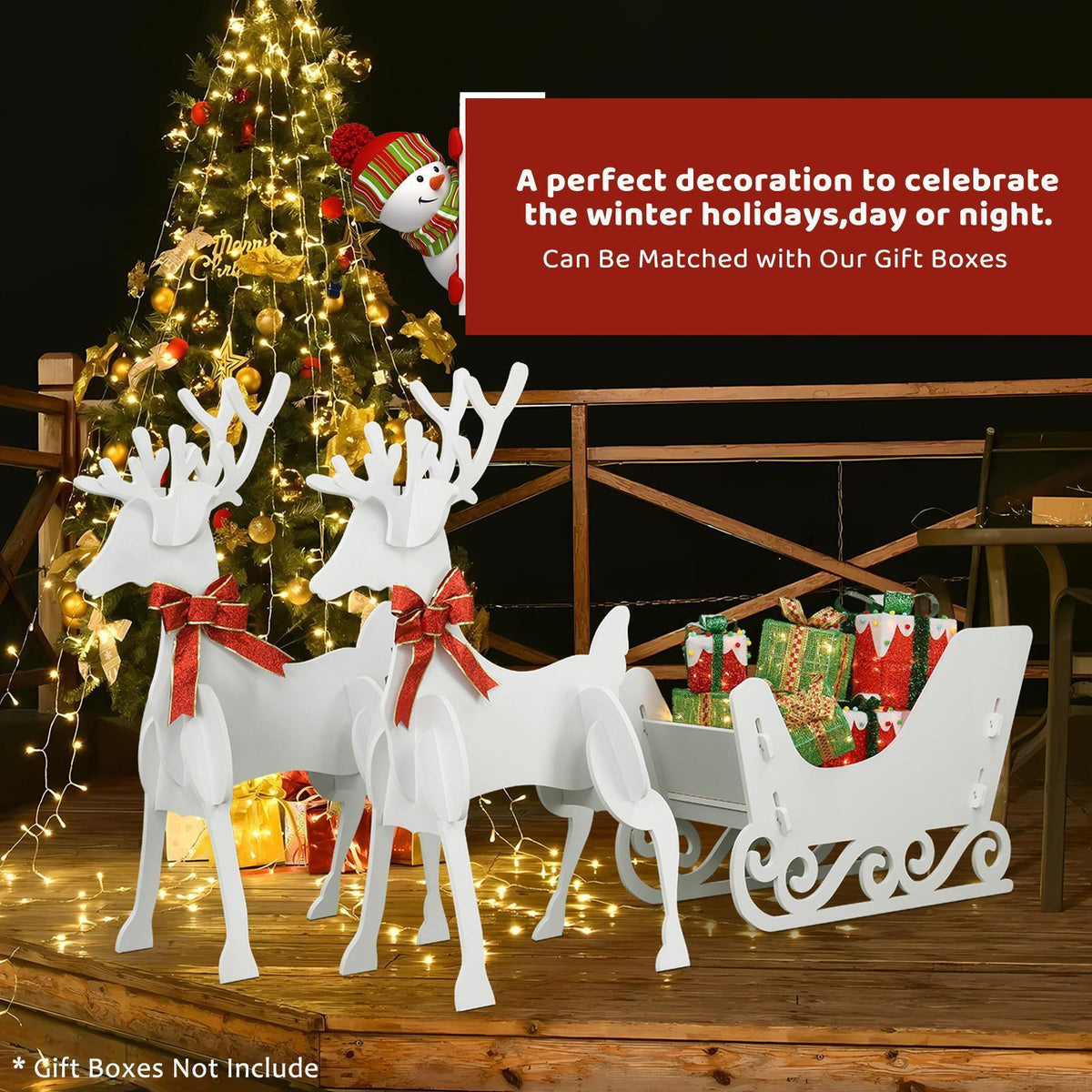3pcs Elk Sled Set Outdoor Holiday Christmas Decorations
