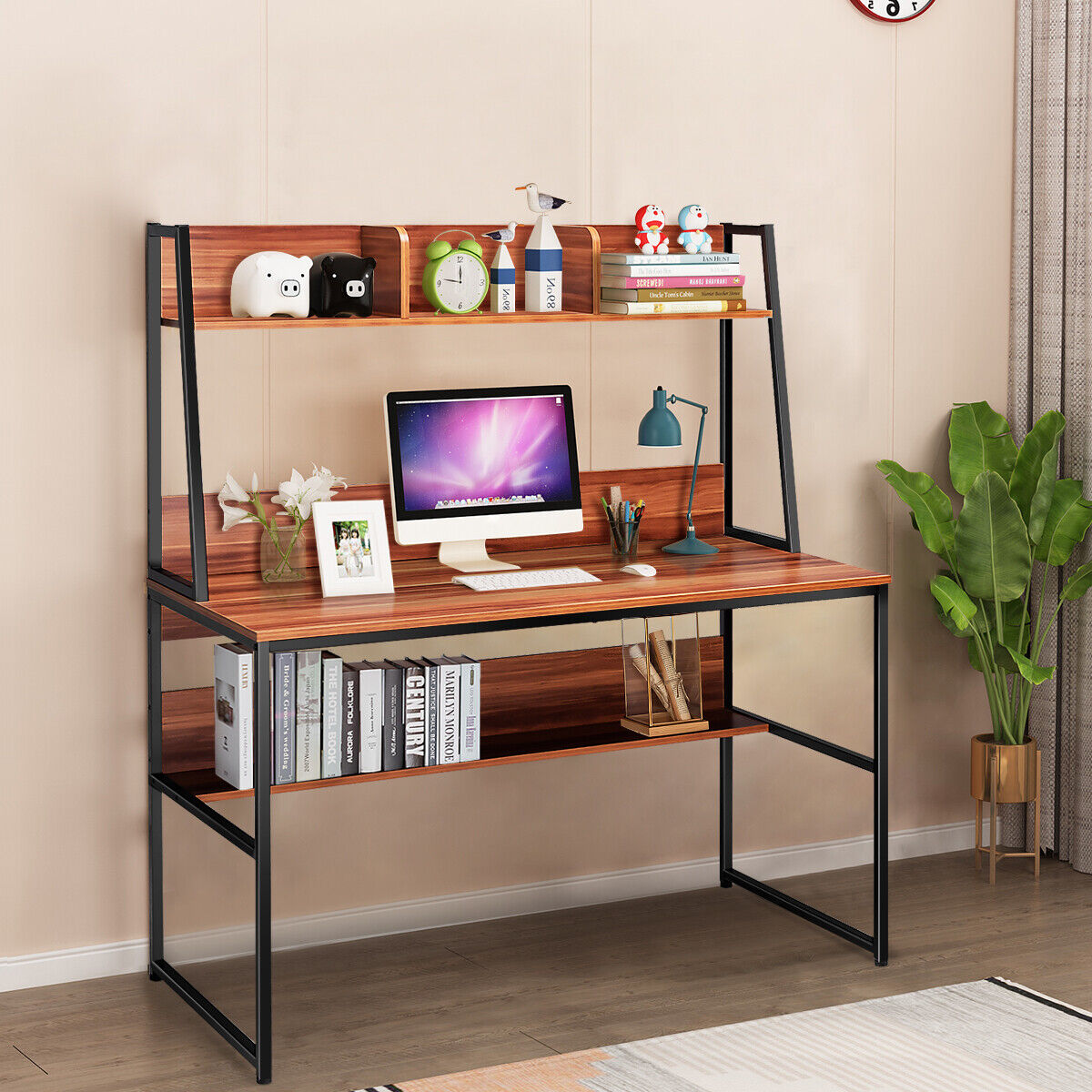47" Computer Desk with Hutch & Bookshelf Workstation for Writing and Study