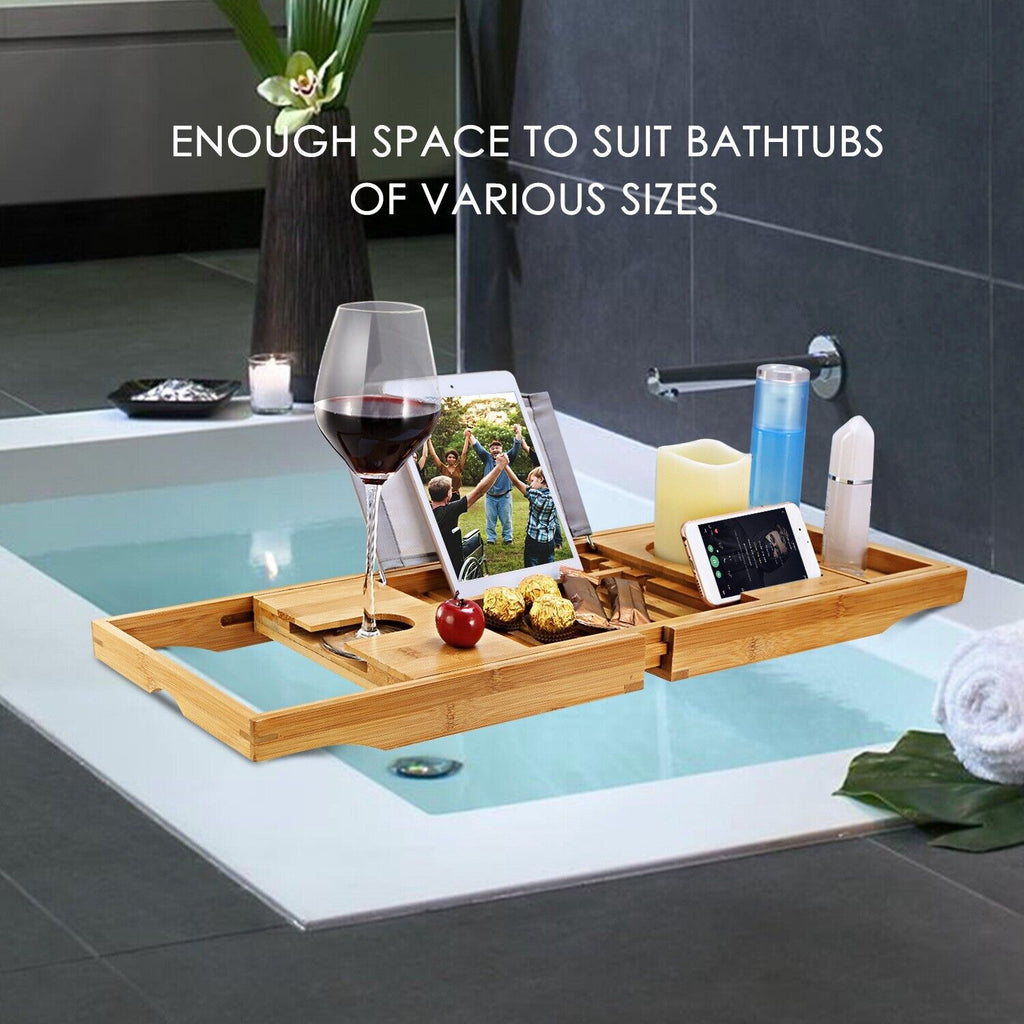 Bamboo Bathtub Caddy Tray with Book and Tablet Holder
