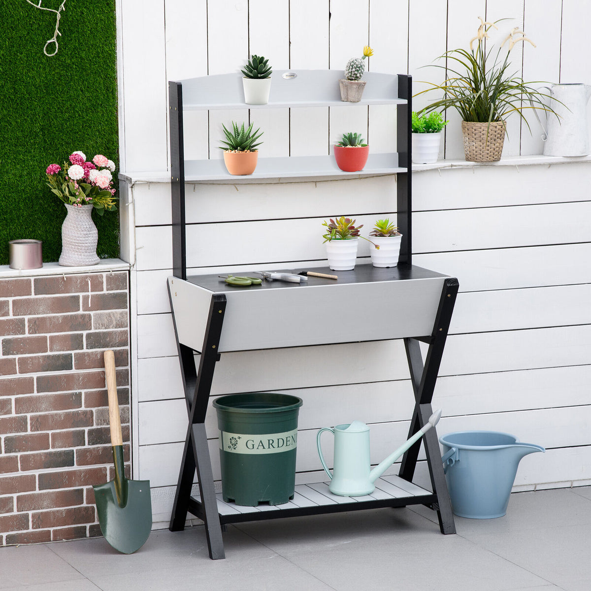 Outdoor Potting Bench with Storage Garden Workstation