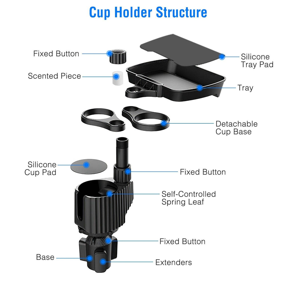 4-in-1 Car Cup Holder Tray Food Table and Phone Holder